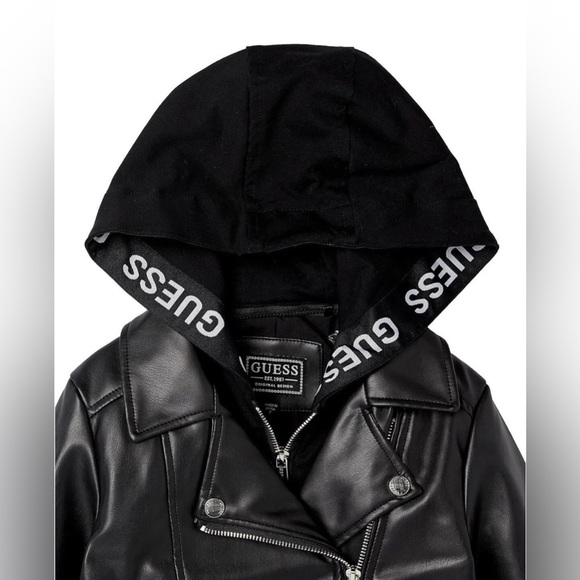 GUESS Girls' Faux Leather and Cotton Hooded Jacket Size 12 - Picture 3 of 5